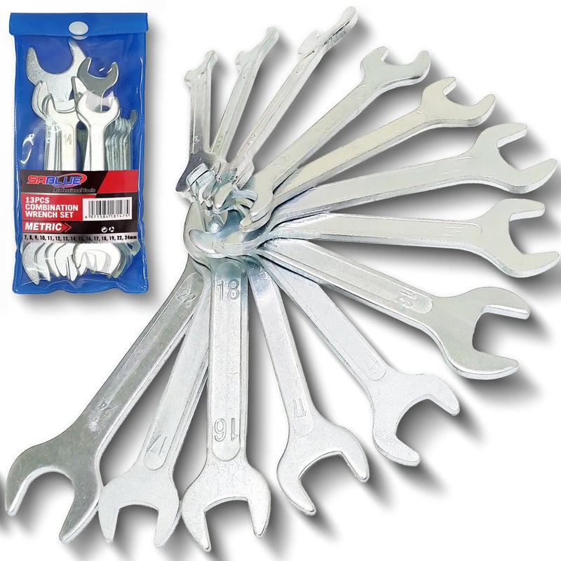 SABLUE Super-Thin Open End Wrench Set, Metric 13-Piece, 7mm to 24mm, Ultra-Slim Design, Double Ended Cone Wrench Spanner Tool Kit (A01) - Image 1